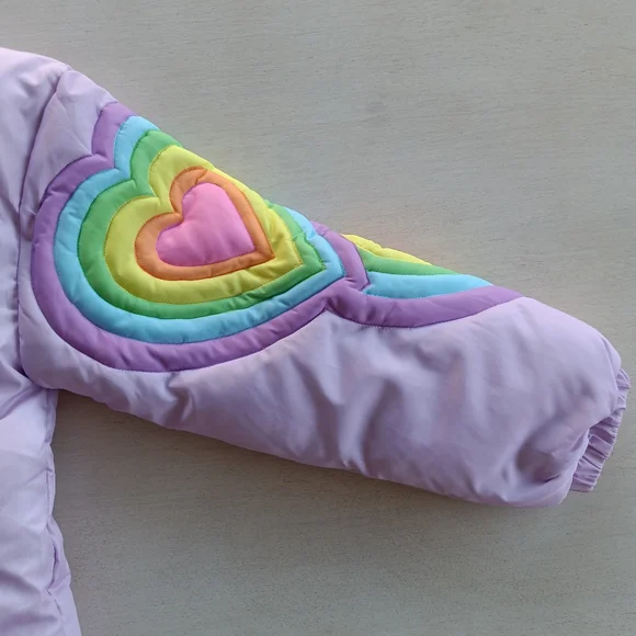 Lola + The Boys Rainbow Pastel Heart Puffer Jacket / Size 8 - Picture 6 of 17